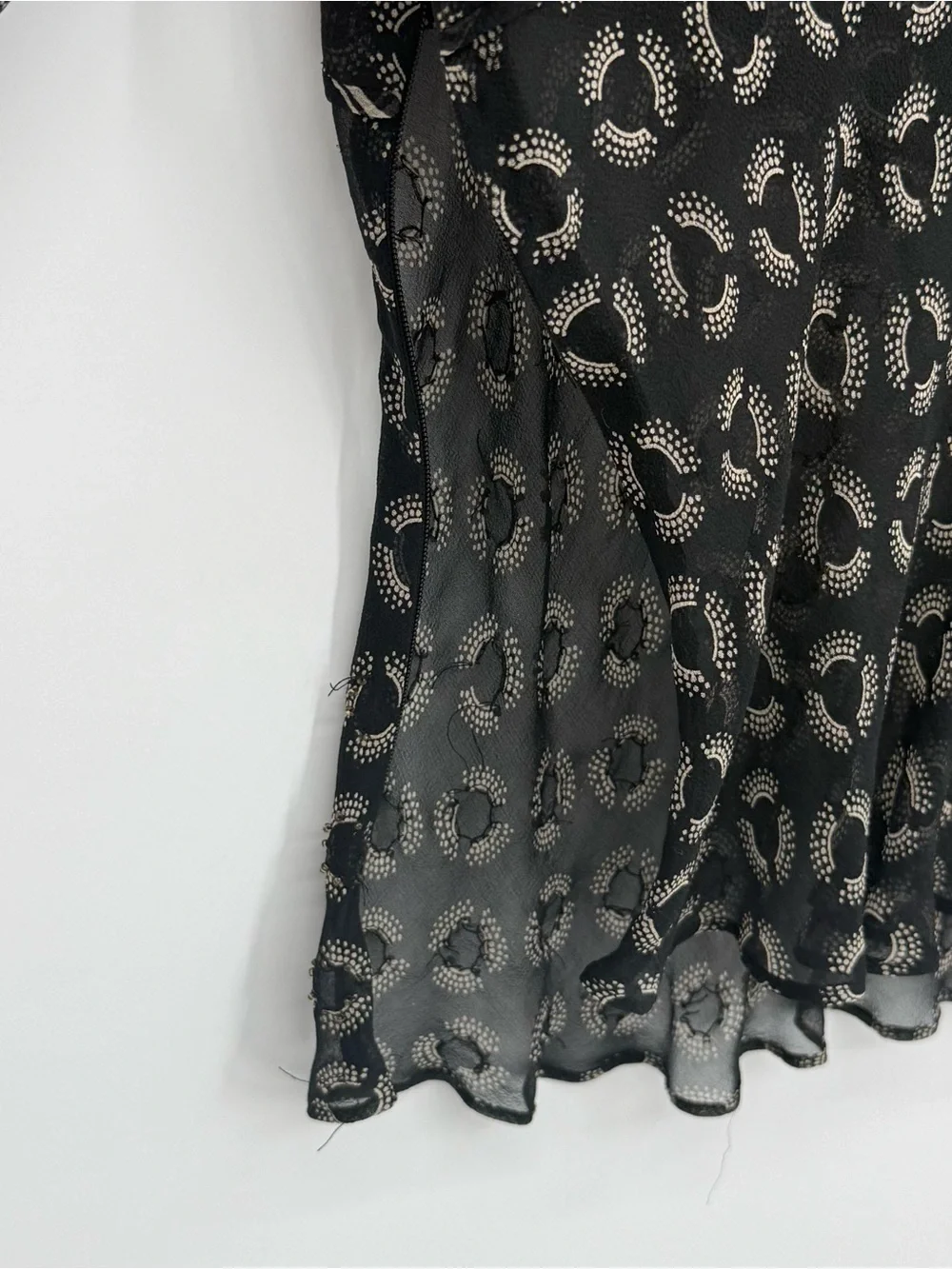 Willi Smith Silk Sheer Blouse Top Black Print Beaded Size Small Y2k